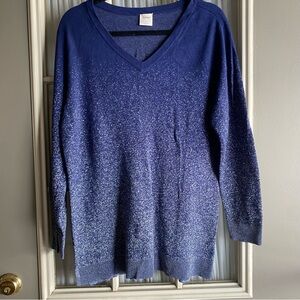 Soma blue Vneck sweater with silver metallic gradient